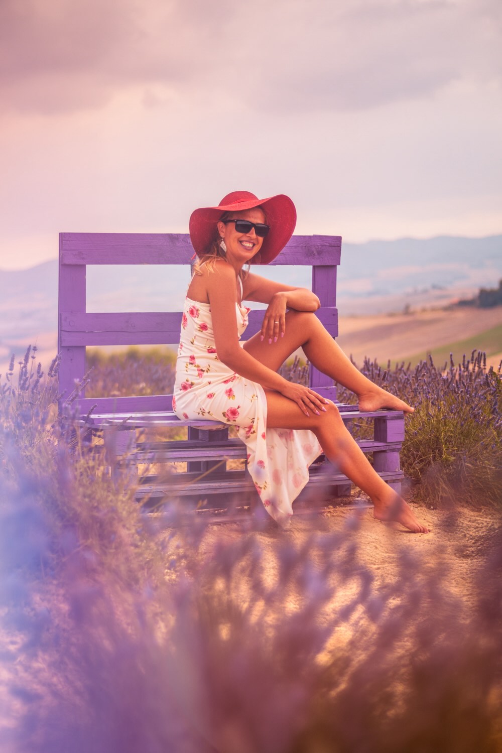 Beautiful woman in the middle of lavender field